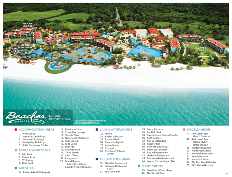 Resort map of beaches Negril