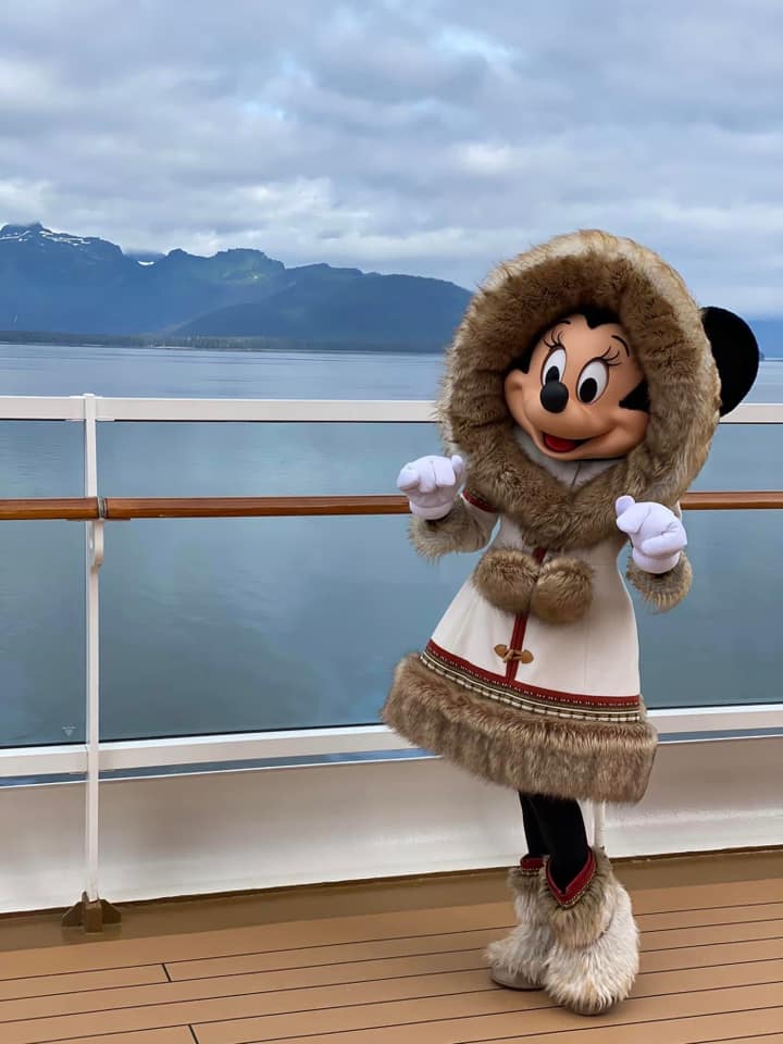 Minnie Mouse dressed in coat on DCL ship on Alaska cruise