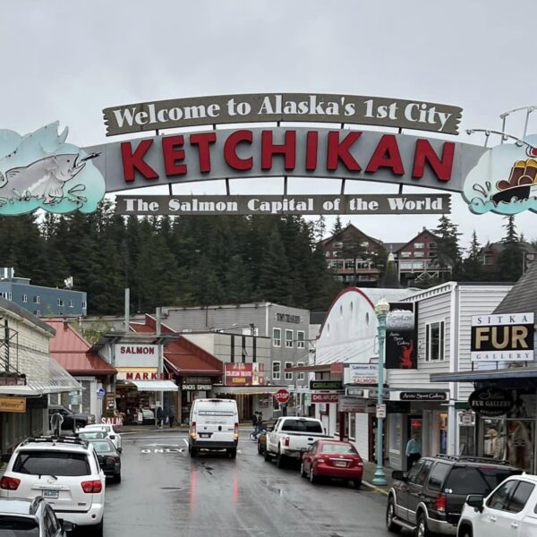 Ketchikan sign over street in town