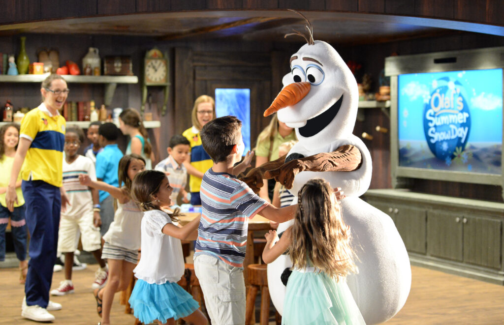 Olaf playing with children at kids club on Disney Wonder in Alaska