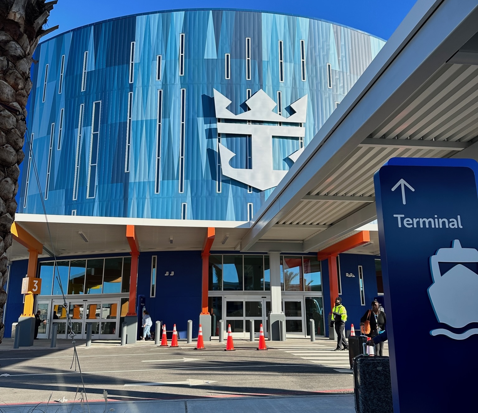 entrance to the royal caribbean cruise terminal in the port of galveston