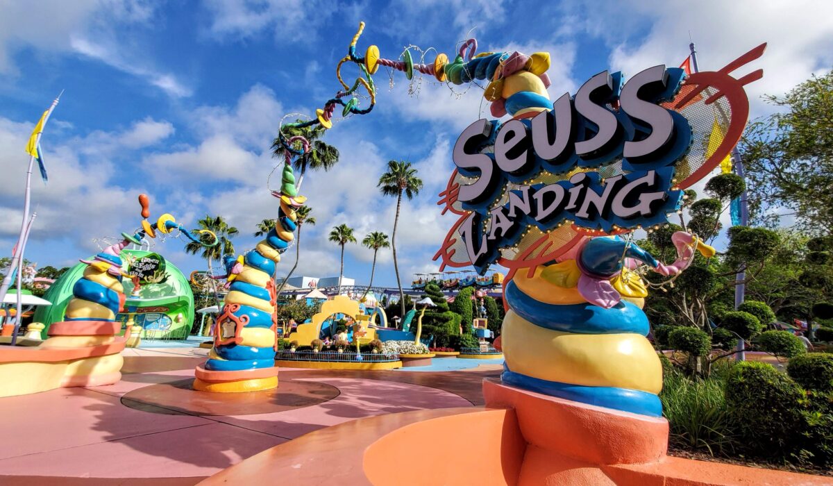 colorful entrance of Seuss Landing at Universal Orlando