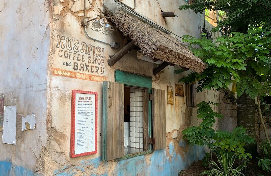 exterior shot of the quick service breakfast pickup window at Kusafiri coffee shop and bakery at Disney's Animal Kingdom