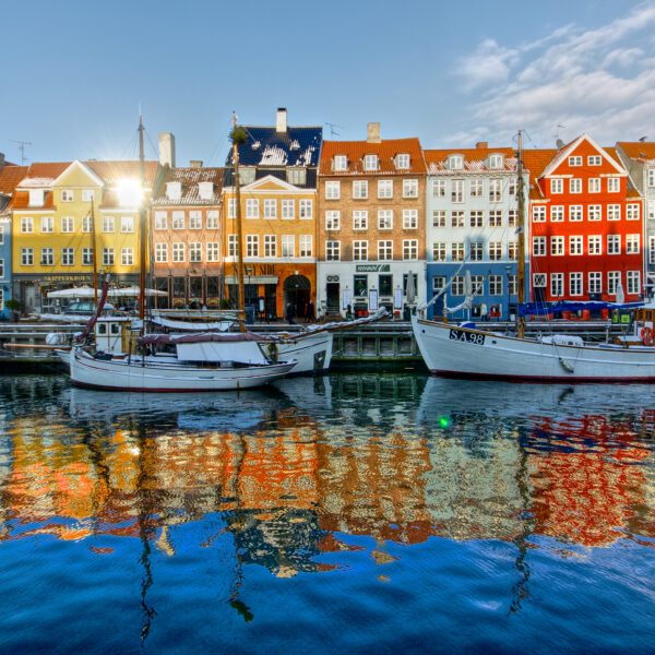 colorful houses along port in Copenhagen