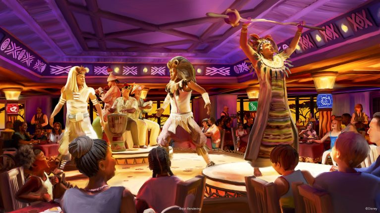 Artist Rendering of Lion King themed dining experience onboard DCL Destiny