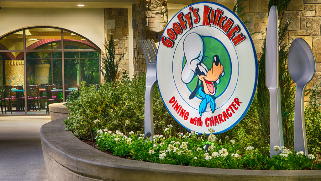 Exterior of sign into Goofys Kitchen at Disneyland Hotel