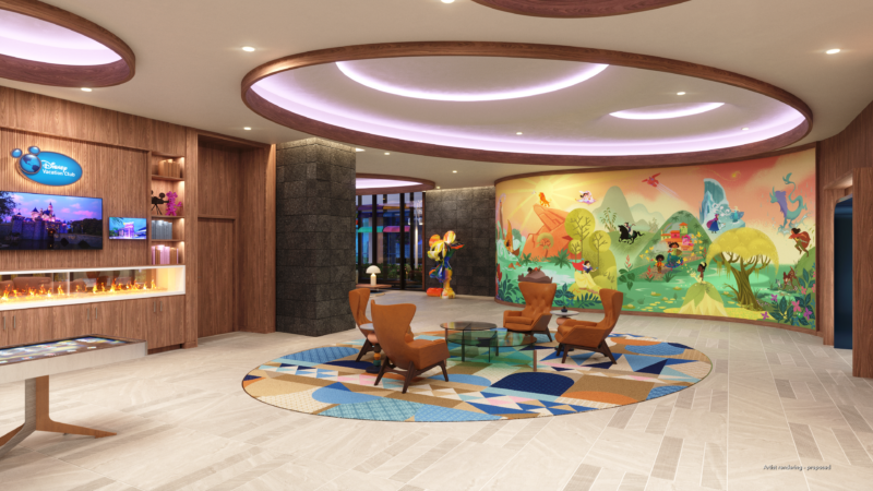 Disneyland villas lobby showcasing lighting and seating area