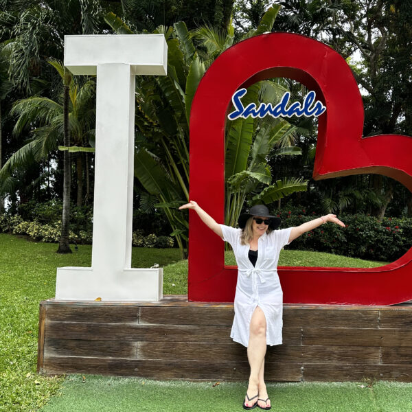 I love sandals sign in front of Sandals Ochi Beach resort